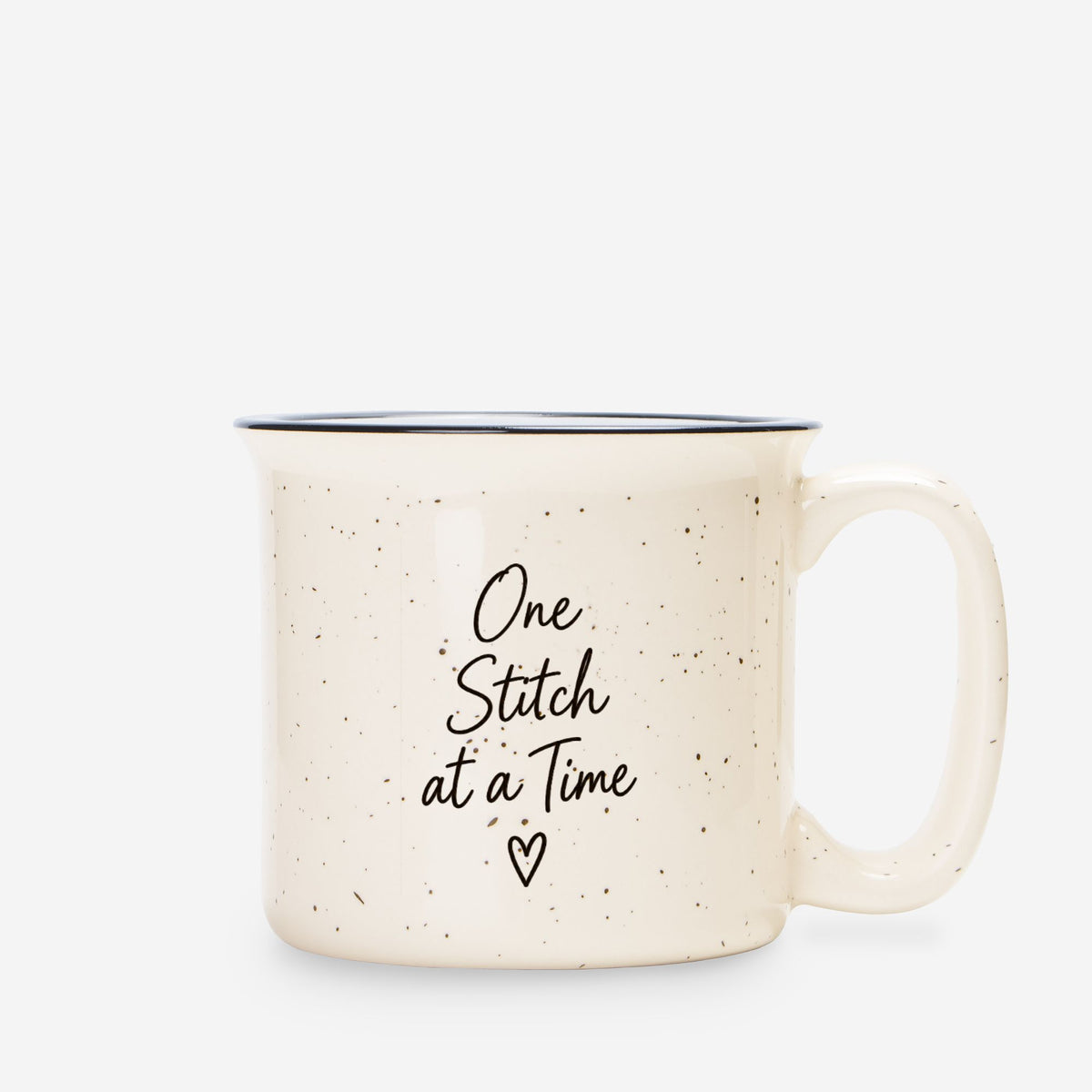 One Stitch at a Time Speckled Ceramic Camp Mug – Cream 13 oz Inspirational Mug