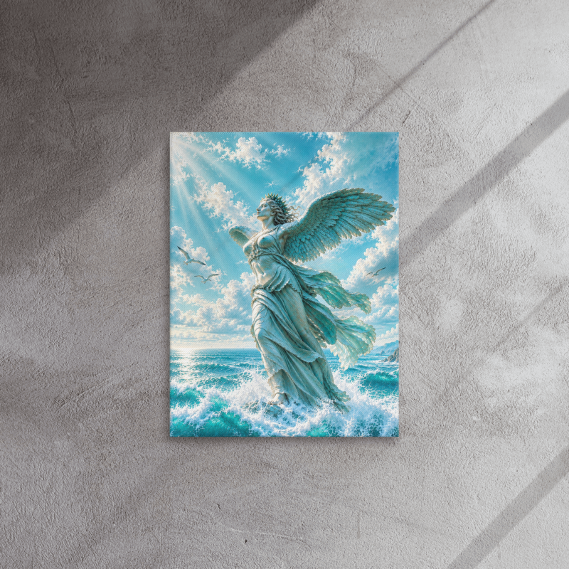Winged Victory by the Turquoise Sea — Thin Canvas Wall Art