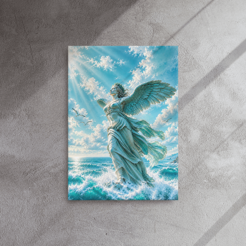 Winged Victory by the Turquoise Sea — Thin Canvas Wall Art