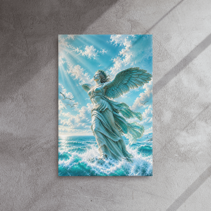 Winged Victory by the Turquoise Sea — Thin Canvas Wall Art