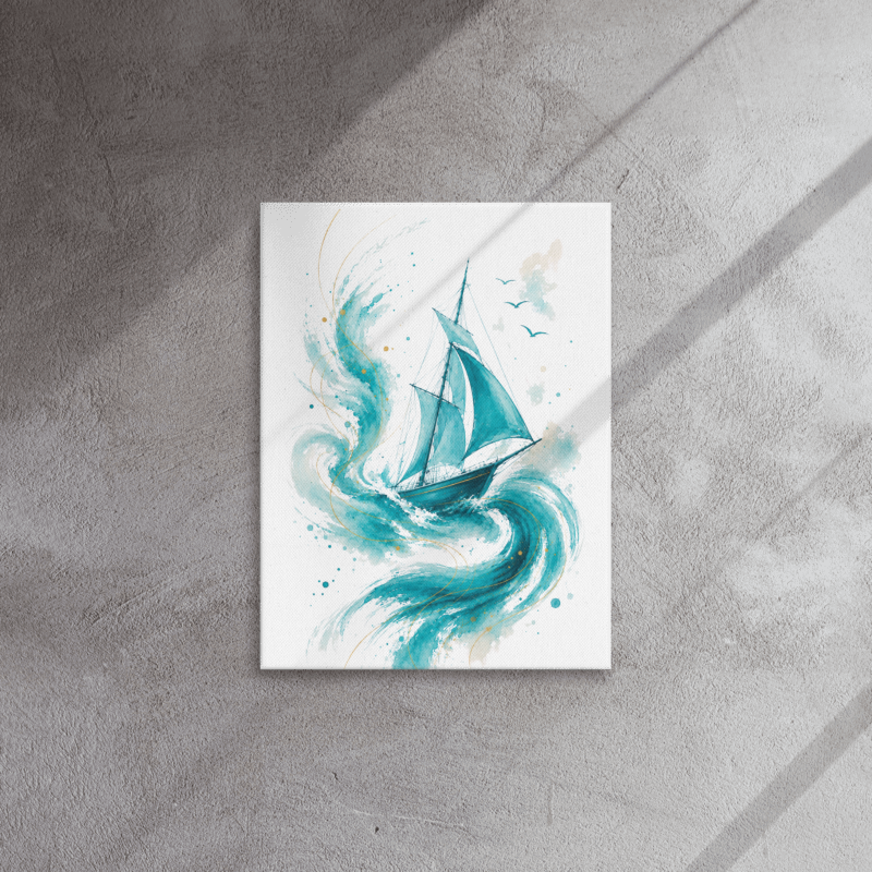 Turquoise Sailboat Canvas Wall Art – Ocean Wave Coastal Decor