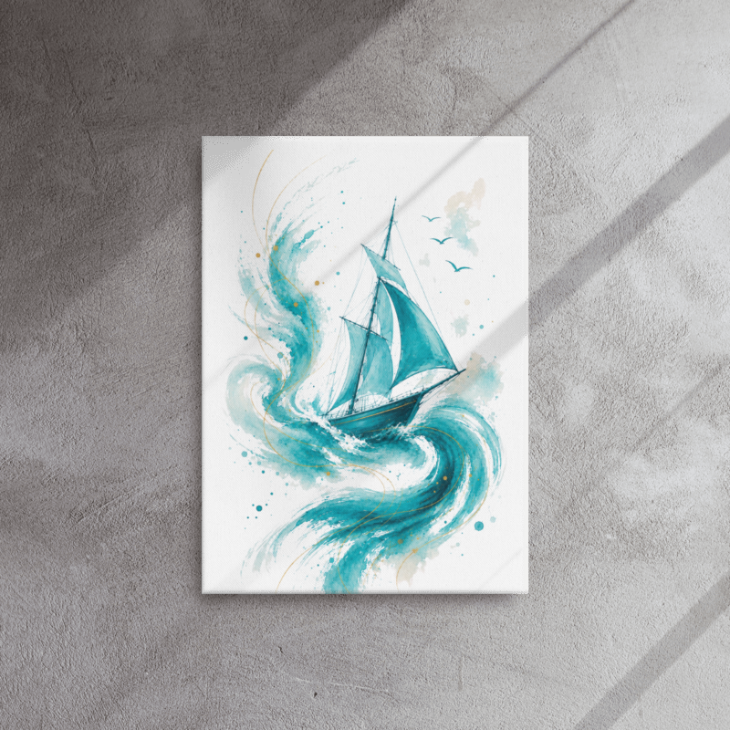 Turquoise Sailboat Canvas Wall Art – Ocean Wave Coastal Decor