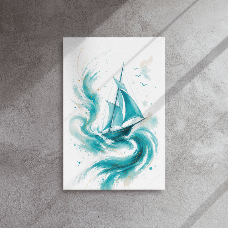 Turquoise Sailboat Canvas Wall Art – Ocean Wave Coastal Decor