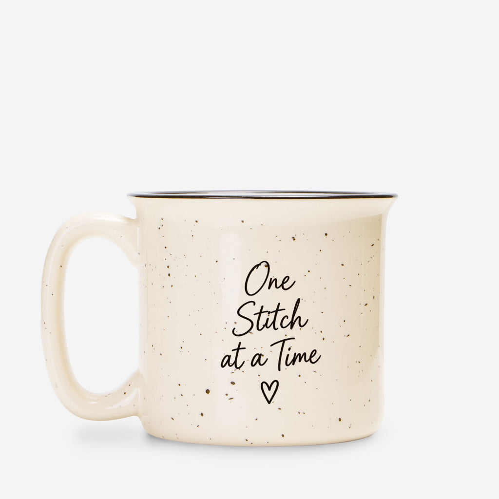 One Stitch at a Time Speckled Ceramic Camp Mug – Cream 13 oz Inspirational Mug