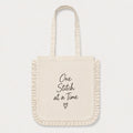One Stitch at a Time Ruffle Tote Bag – Natural Cotton Canvas Inspirational Tote